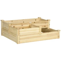 Outsunny Wooden Raised Garden Bed Outdoor Stepped Planter 3 Levels Open-Bottom Design 108 x 88 x 36 cm Natural Wood(m-1)