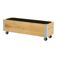 Outsunny Planter on Wheels rectangular planter drainage felt metal solid wood 96 x 30.6 x 30 cm natural wood(m-11)