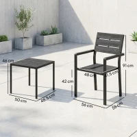 Outsunny Ensemble bistro de jardin 3 pièces Table bistro avec 2 chaises Design à lames Aspect bois Plateau en HDPE Résistant à la rouille(m-3)