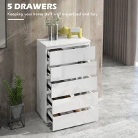 HOMCOM 5-Drawer Modern Dresser, High Gloss Storage Drawer Unit for Bedroom, White(m-4)