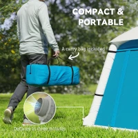 Outsunny Inflatable Camping Tent w/ Hand Pump, Easy Setup 1/2 Person Blow Up Tent Waterproof 190T Taffeta w/ Mesh Windows, Doors and Carry Bag, Light Blue(m-8)