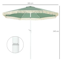Outsunny Garden parasol tilting outdoor parasol with fringes and crank 8 ribs dim. Ø 2.65 x 2.45 H m green(m-3)