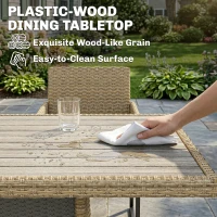 Outsunny 7 Piece Rattan Garden Furniture Set, Garden Dining Set with Wood-Plastic Table and 6 Stackable Chairs, Dark Grey(m-6)