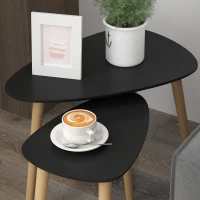 HOMCOM Set of 2 Scandinavian Nesting Coffee Tables with Wooden Legs and Wood Tops, Black(m-7)