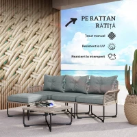 Outsunny Set de Grădină 5 Piese din Ratan cu 2 Scaune Laterale, Scaun Central și 2 Tabluri/Măsuțe de Cafea(m-4)