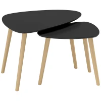 HOMCOM Set of 2 Scandinavian Nesting Coffee Tables with Wooden Legs and Wood Tops, Black(m-1)