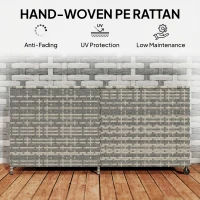 Outsunny 650L Garden Storage Box with 2 Wheels, Rattan Deck Box with Waterproof Zipped Liner, Safe Pneumatic Rods, Mixed Grey(m-9)