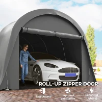 Outsunny Carport Zadaszenie Garażowe 3x6m Zimoodporne Wodoodporne Namiot Magazynowy z Demontowalnymi Ścianami Duże Rolowane Drzwi, UPF50+(m-6)