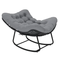 Outsunny Rattan-Schaukelstuhl mit weichem Kissen für Garten, Balkon, Dunkelgrau(m-7)