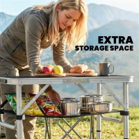 Outsunny Stół Kempingowy Składany z Siatką, 4 Regulowane Wysokości, Uchwyt Aluminiowy 60 x 40 x 26-60 cm Czarny(m-6)