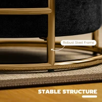 HOMCOM 42 cm okrągły puf ze schowkiem, tapicerowany aksamitny podnóżek ze zdejmowanym wiekiem, taboret toaletowy do salonu i sypialni, czarny(m-7)