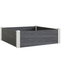 Outsunny Strat Înălțat pentru Grădină din Vinil, 102x102x33 cm, Kit Modular cu Picioare Îmbinabile și Bază Deschisă, Ghiveci pentru Culturi de Flori, Ierburi și Legume, Gri Închis