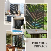 Outsunny Decorative Privacy Screen with Stand, 6.5FT Freestanding Metal Outdoor Divider, Decorative Privacy Panel with Expansion Screws for Garden Patio Pool Hot Tub, Banana Leaf Style, Black(m-6)