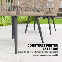 Outsunny Set 2 Scaune de Grădină din Ratan PE cu Perne Moi Lavabile și Brațe, Scaune pentru Dining Exterior din Oțel, pentru Terasă, Balcon, Grădină, Exterior, 54x65x80cm, Gri Închis(m-5)