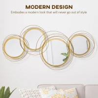 HOMCOM Metal Wall Mirrors, 107cm Modern Decorative Gold Mirror Decor Hanging, Home Wall Sculptures for Living Room Bedroom Dining Room(m-4)