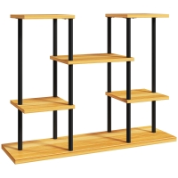 Outsunny Indoor Plant Stand 6-Tier Plant Shelf Steel Frame Solid Wood Base 80 x 24 x 61.5 cm Natural Wood