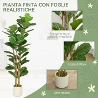 HOMCOM Pianta di Fico Artificiale Verde in PEVA e Legno con Vaso Contenitore in PP e Cemento, 50x50x150 cm(m-4)