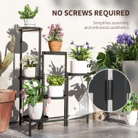 Outsunny 3 Tier Plant Stand Indoor Outdoor, Foldable Corner Plant Stands for Multiple Plants, Metal Round Flower Pot Holder for Patio Garden Balcony Living Room, Black(m-6)