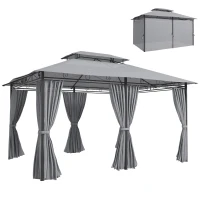 Outsunny Gartenpavillon, Outdoor Pavillon mit Vorhängen, belüftetem Dach, Dunkelgrau(m-11)