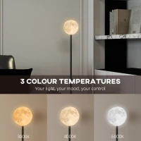 HOMCOM 3D Moon Floor Lamp, 140 cm Modern Standing Lamp with 3 Colours and Foot Switch for Living Room, Bedroom, LED Bulb Included, Black(m-5)