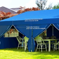 Outsunny Outdoor garden gazebo foldable 3 x 6 m with 6 side walls, carry bag included, blue(m-7)