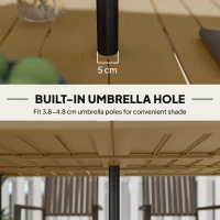 Outsunny Garden Dining Table, 150 x 90 cm Rectangle Outdoor Table with 5 cm Parasol Hole, Slatted Tabletop and Steel Frame for Patio Balcony, (Table Only) Brown(m-5)