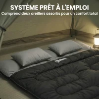 Outsunny Sac de Couchage Double, Modulable en 2 Sacs pour 2 Personnes, 2 Oreillers, Section Tête, 400 g/m², 220x160x10cm, Noir(m-7)
