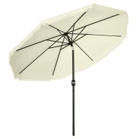 Outsunny Round Tilting Parasol Ø 268 cm with Fringes High-Density Polyester Fabric 180 g/m² Solar Protection Cream(m-10)