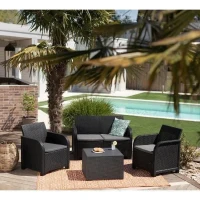 Salon de jardin avec coffre de rangement - en résine - Allibert by KETER - 4 personnes - SanRemo - Gris graphite(m-3)