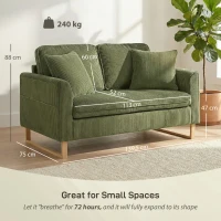 HOMCOM 2 Seater Sofa, 140 cm Loveseat Sofa with Spring Cushions, Metal Legs, 2 Pillows, Dark Green(m-3)