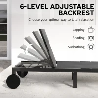 Outsunny Ligstoel Ademend Tuinligbed met 6-verstelbare Rugleuning, Wielen, Aluminium Frame(m-4)