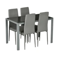 Homcom Set Pranz 5 piese: Masa si 4 Scaune Gri pentru Bucatarie(m-15)