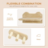 PawHut Cat Wall Shelves, 3PCs Cat Wall Funiture with Scratching Post, Perches, Ladder, Steps, Scratching Board, Ceiling Wall Mounted Cat Shelves for Indoor Cats, Kitten, Beige(m-5)