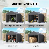 Outsunny Casetta da giardino tenda di deposito impermeabile riparo moto porta avvolgibile con cerniera, 200 x 238 x 183 cm, grigio scuro(m-9)