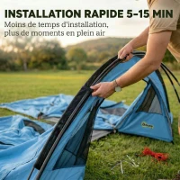 Outsunny Grande Tente Tunnel Camping 4 Personnes 3-4 Saisons Hauteur d'Homme 2 m Séjour XL 3,7 m Imperméable 3000mm Bleu(m-7)