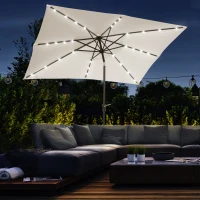 Outsunny Chapéu de Sol com Luzes LED 268x205x248 cm Chapéu de Sol de Jardim Inclinável até 45° e Abertura a Manivela Creme(m-9)
