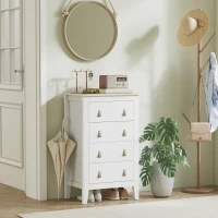 HOMCOM Bedroom Chest of Drawers, Modern 4 Drawer Dresser Cabinet with PU Leather Handles and Metal Runners for Living Room, Hallway, Entryway, 60 x 40 x 98 cm, White(m-9)