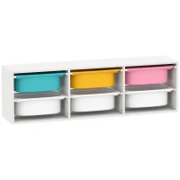 AIYAPLAY Meuble rangement enfant à 2 niveaux, étagère de rangement pour jouets enfants avec 6 bacs amovibles, 97x21x29cm, blanc(m-12)