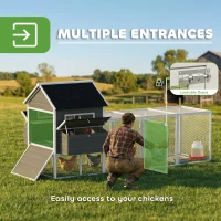 PawHut Drewniany Kurnik z Wybiegiem, Gniazdami i Asfaltowym Dachem, Wysuwana Taca, Dla 8-10 Kur, 347x160x150 cm, Ciemnoszary(m-5)