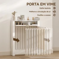 HOMCOM Cobertura para Radiador com Porta Rebatível e Vime Proteção Radiador de MDF 78x19x95,5 cm com Compartimento Desenho Boémio Branco(m-5)