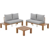 Salon de jardin canapé d'angle SANA - Aluminium effet bois - 4 personnes - Gris perle(m-2)