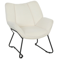 HOMCOM Moderne Accentstoel, Sherpa-Fleece Beklede Fauteuil met Brede Rugleuning en Stalen Poten, Eenvoudige Montage, Wit
