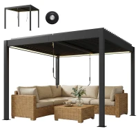 Outsunny Pergolă 3x3 m acoperiș terasă din aluminiu cu iluminare LED, telecomandă, acoperiș cu lamele reglabil(m-10)