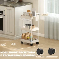 HOMCOM Carrinho Auxiliar com Rodas de 3 Níveis com Cestos Extraíveis Suporte para Toalhas e Estrutura de Metal 42x42,5x76 cm Branco(m-6)