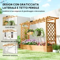 Outsunny Fioriera rialzata con traliccio laterale e superiore, vaso da fiori fori di drenaggio, 200x44x113,5cm, legno naturale(m-4)