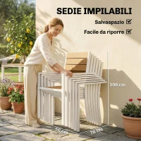 Outsunny Set da Pranzo Esterno 7 Pezzi con Tavolo e 6 Sedie Impilabili con Braccioli in Alluminio, Teak(m-6)