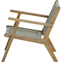 Fauteuil de jardin bas en bois d'Acacia FSC et en corde - MERIDA - Vert olive(m-3)