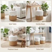 HOMCOM Nesting Round Ottoman with Storage Set of 2 - Cream/Brown(m-7)