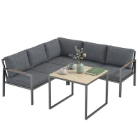 Outsunny Conjunto de Jardim Exterior 3 Peças 5 Pessoas, 2 Sofás com Almofadas Espessas, 1 Mesa de Centro, 183x183x72cm, Cinza Escuro(m-6)
