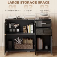 HOMCOM Sideboard, Modern Storage Cabinet with 2 Drawers, 3 Doors and Adjustable Shelves, High Gloss Black(m-4)